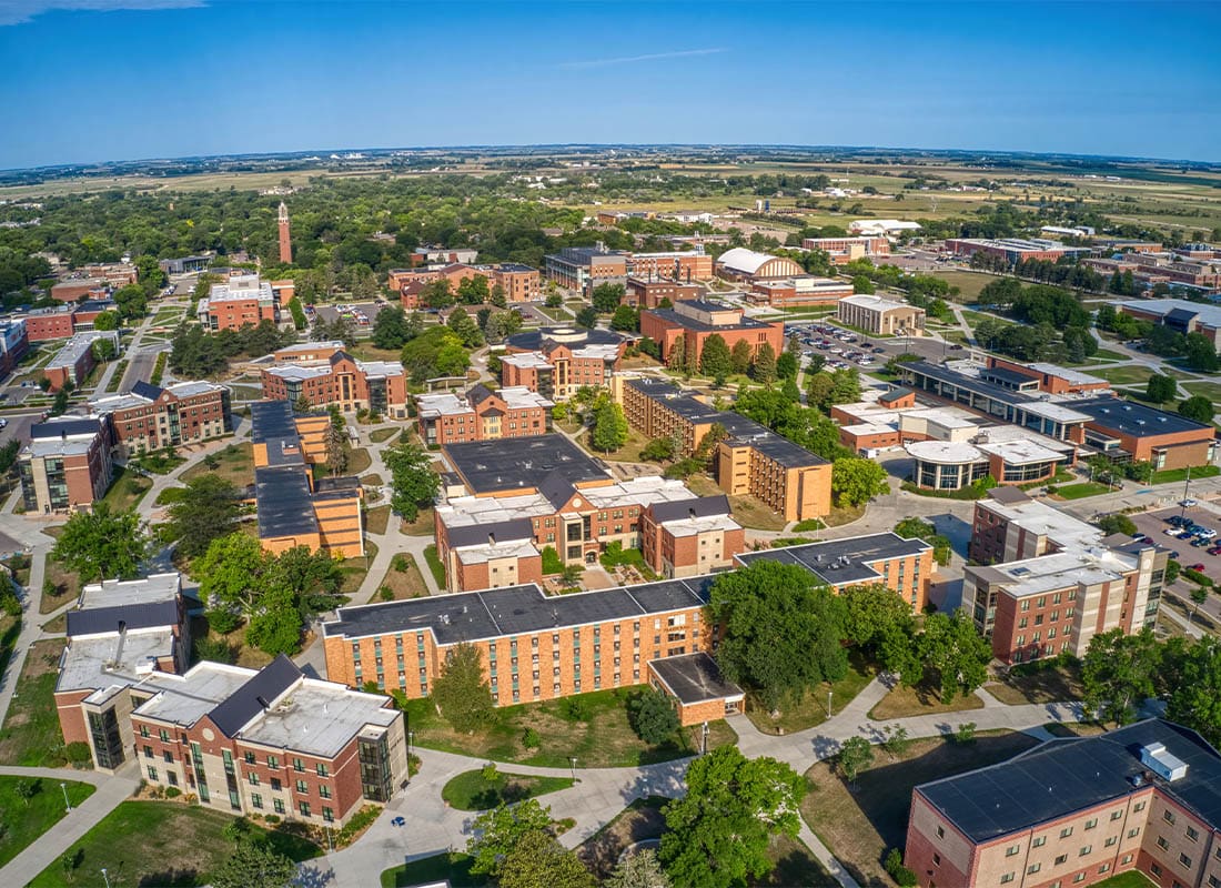 Mitchell, SD - Aerial View of a large University in Brookings, South Dakota